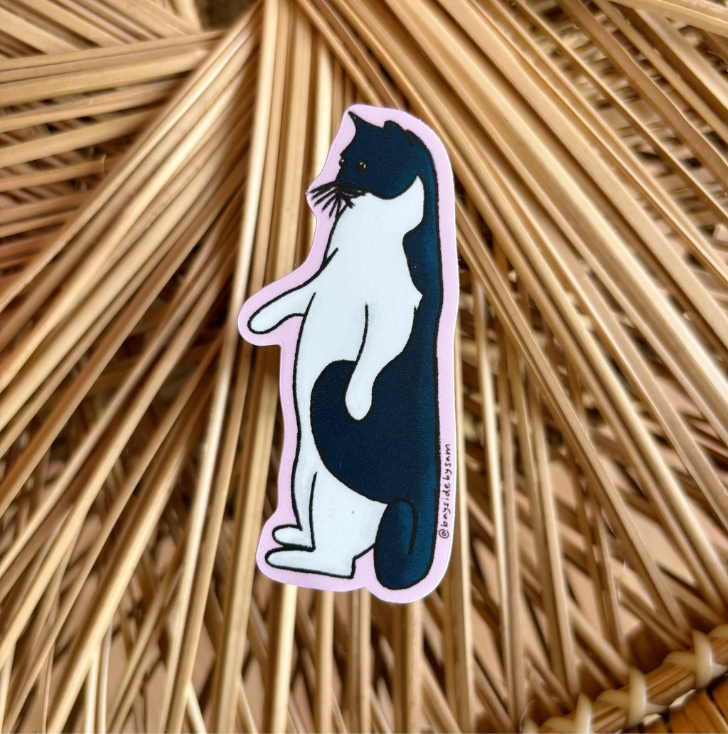 Tuxedo Standing Cat MeerCAT Vinyl Sticker 3"