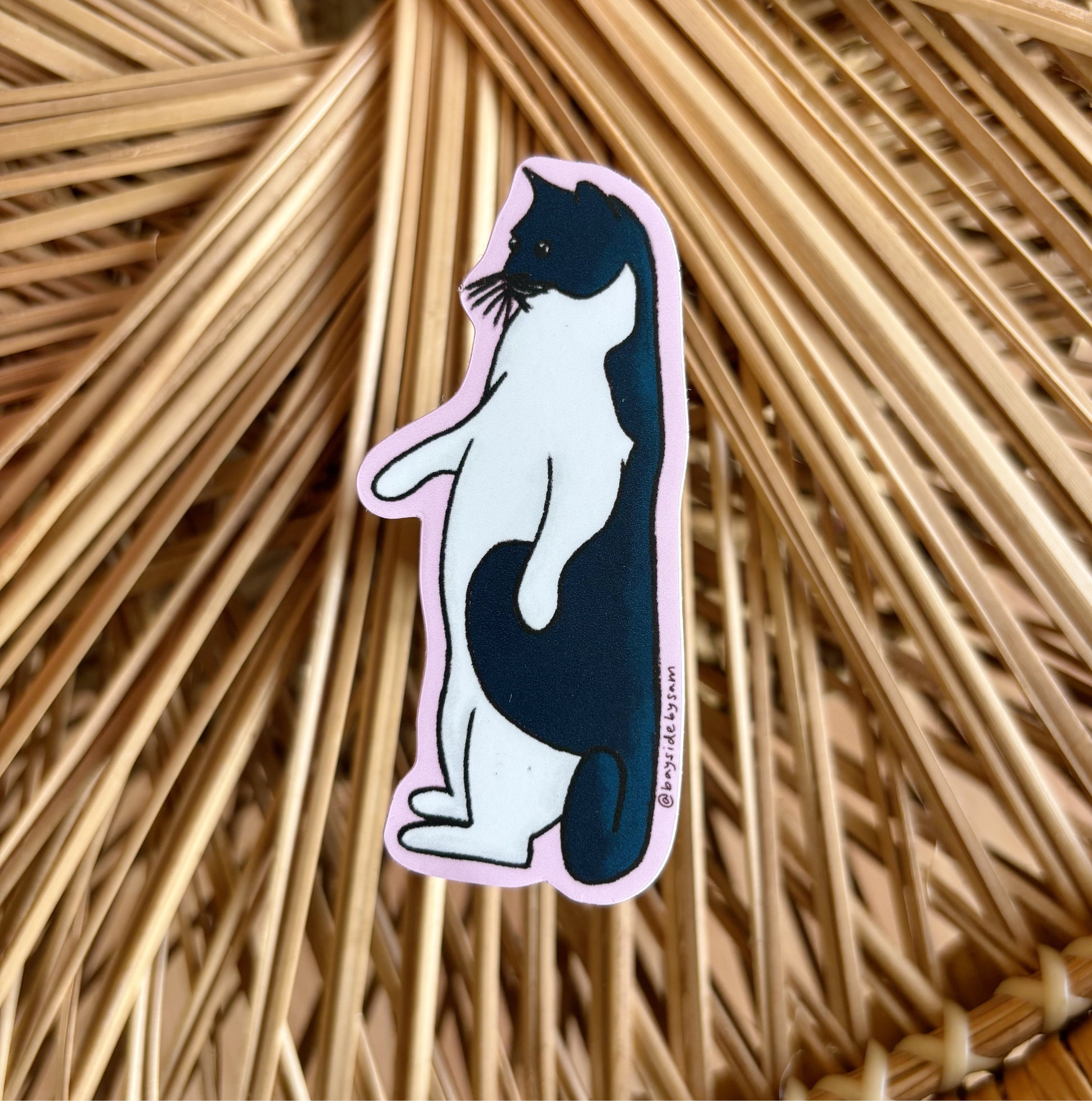 Tuxedo Standing Cat MeerCAT Vinyl Sticker 3"