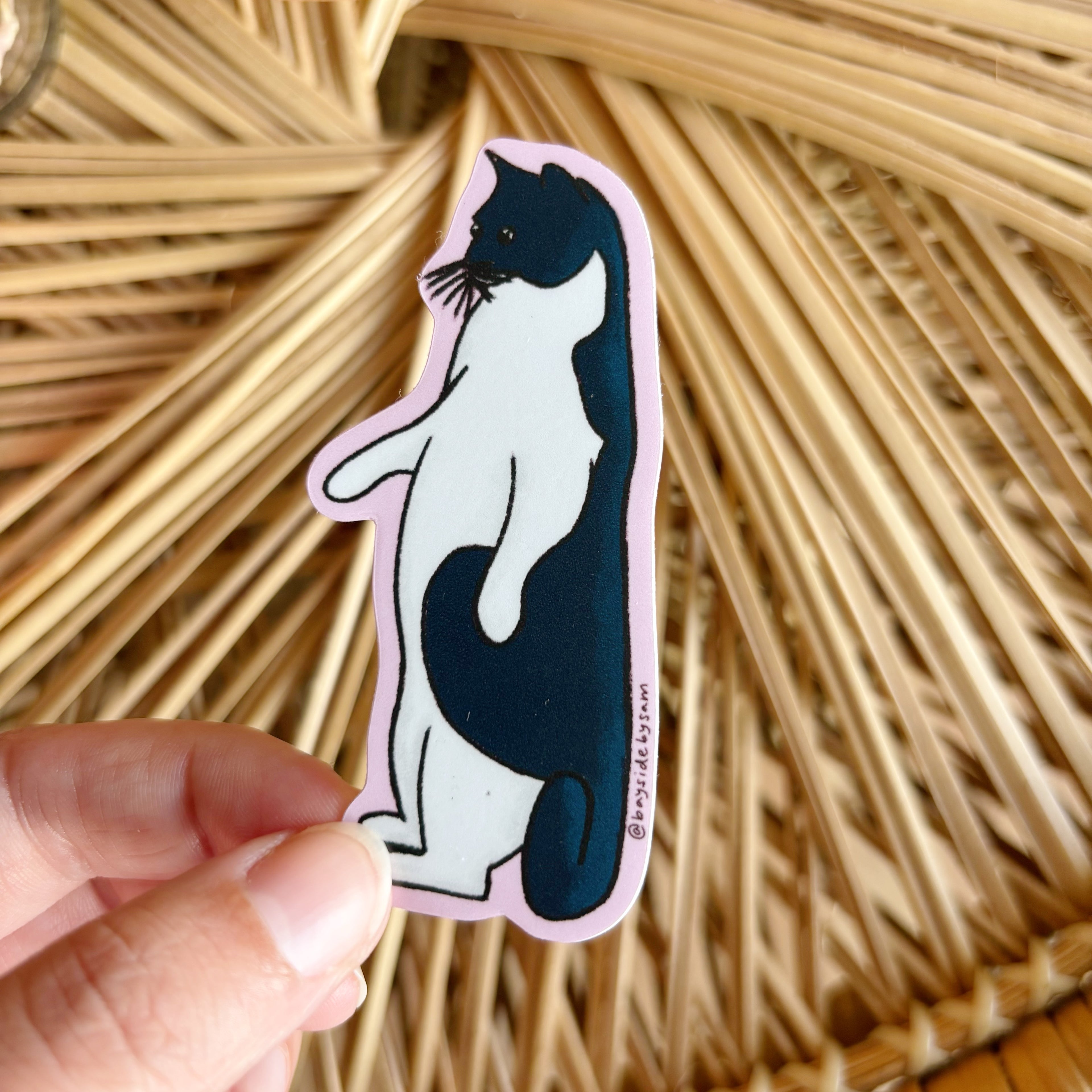Tuxedo Standing Cat MeerCAT Vinyl Sticker 3"