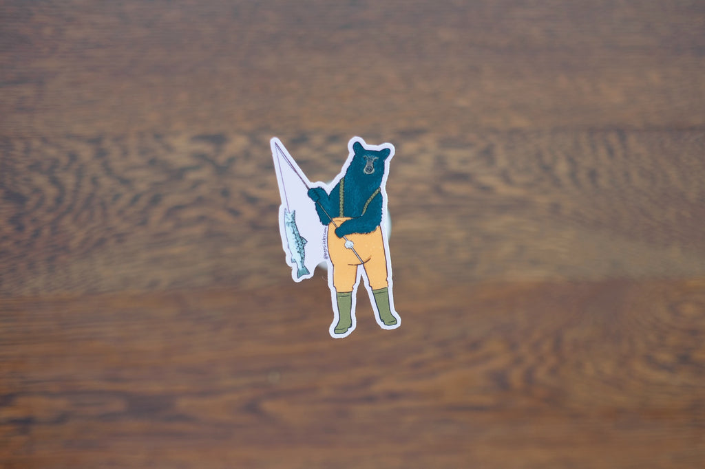 Fishing Bear Vinyl Sticker 3"