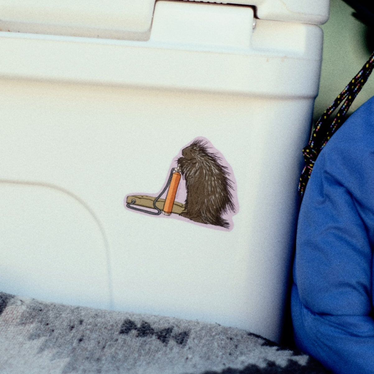 Camping Porcupine Vinyl Sticker 3"