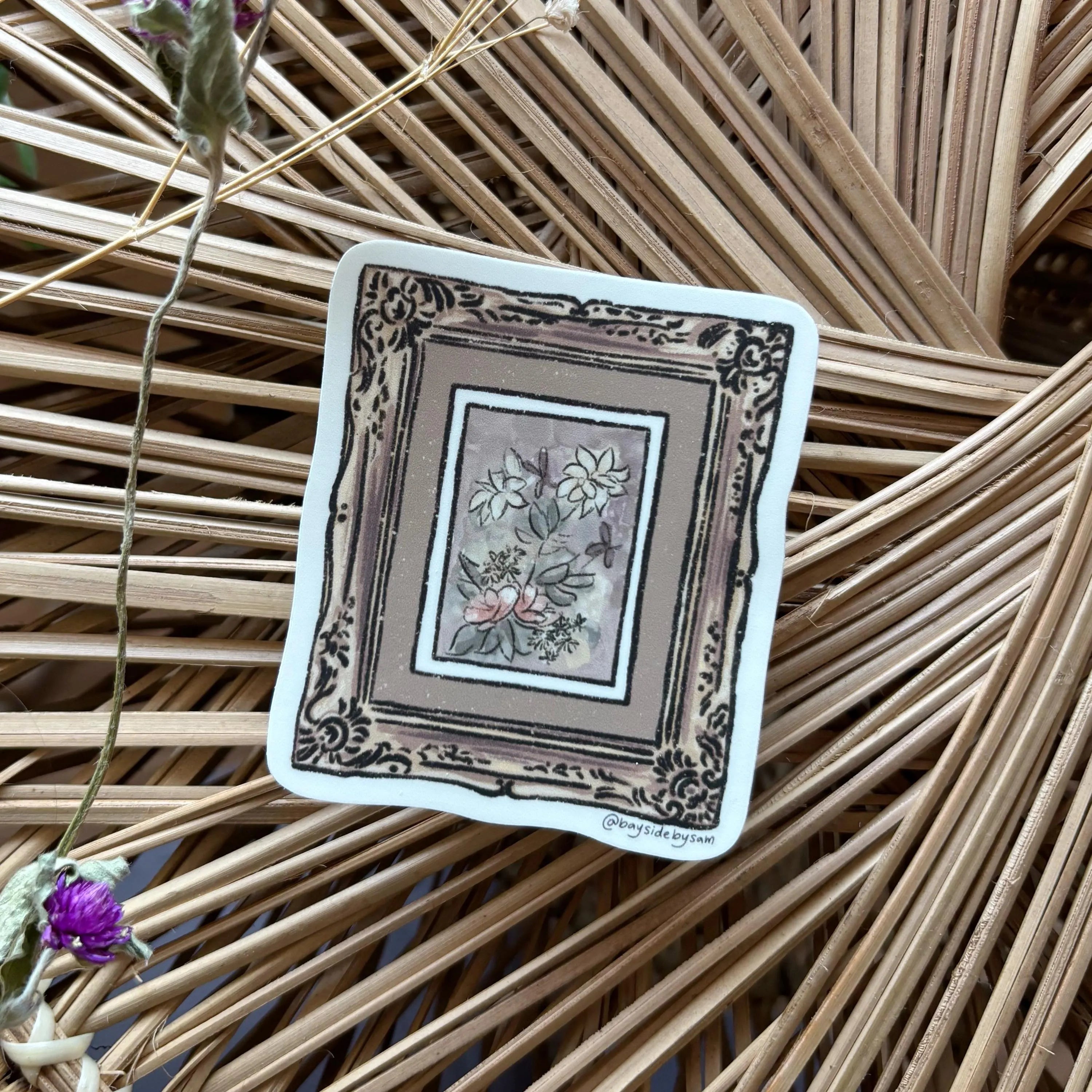 Vintage Frame Floral Vinyl Sticker 3"