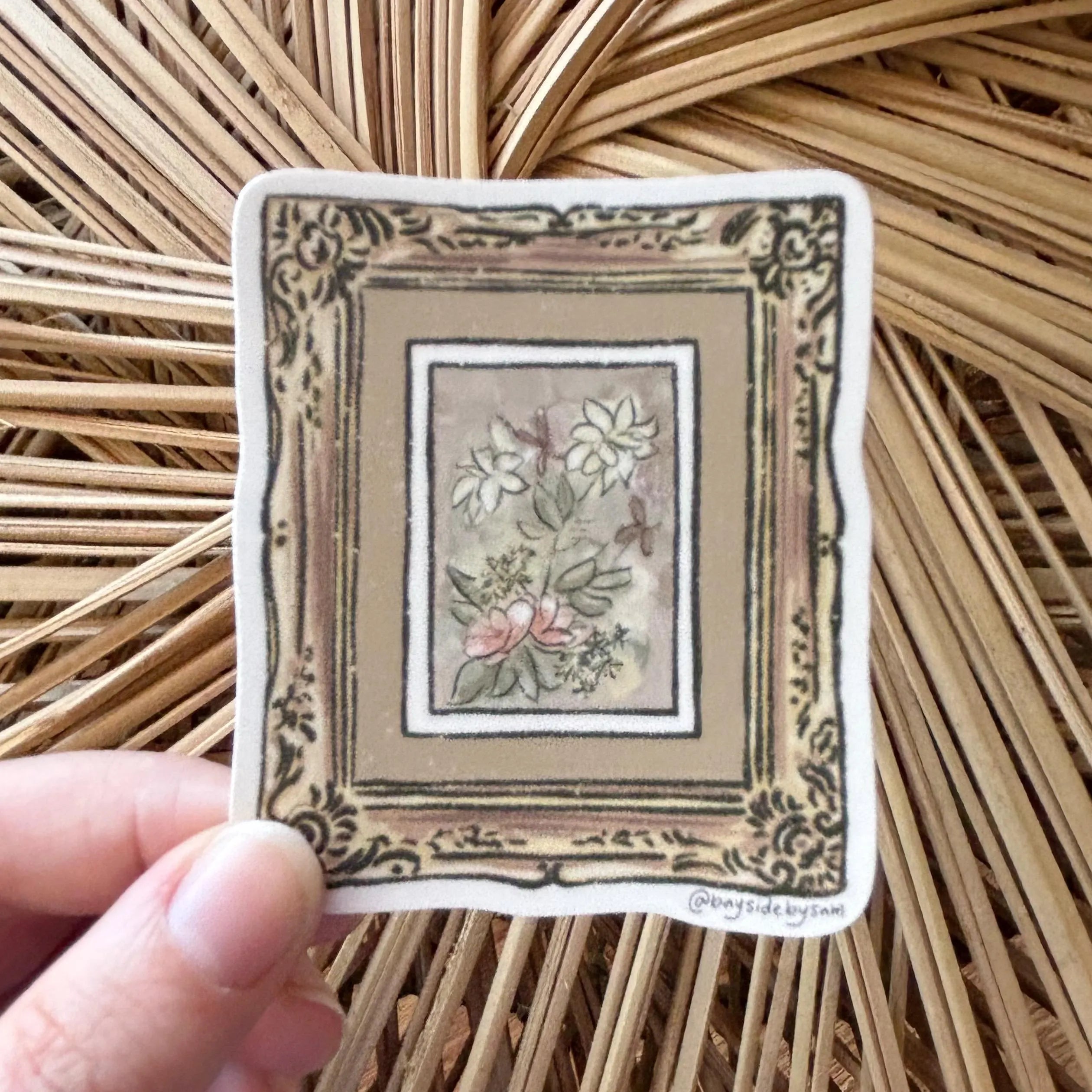 Vintage Frame Floral Vinyl Sticker 3"
