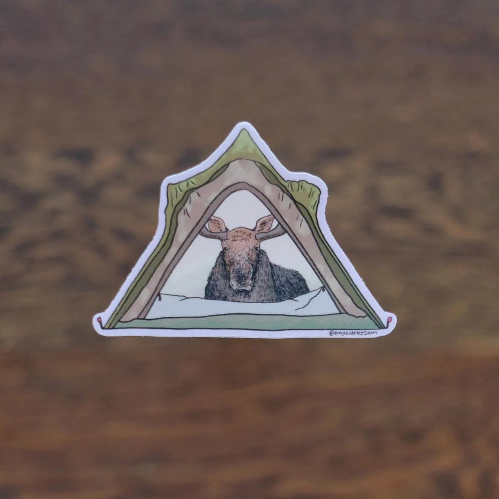 Camping Moose Vinyl Sticker 3"