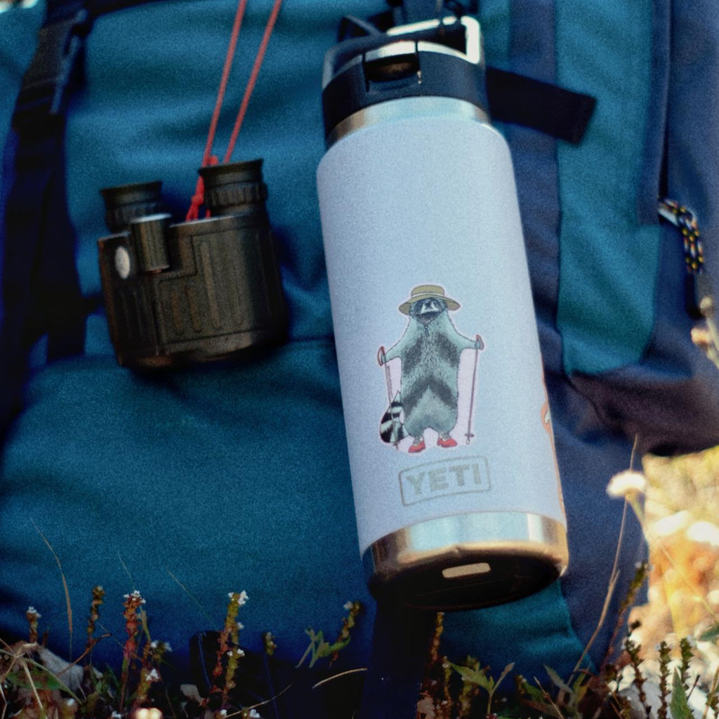 Hiking Raccoon Vinyl Sticker 3"